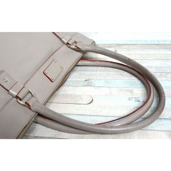LRG kate spade GRAY GENUINE LEATHER RED TRIM ZIP TOP TOTE SHOULDER BAG HANDBAG - Picture 6 of 11